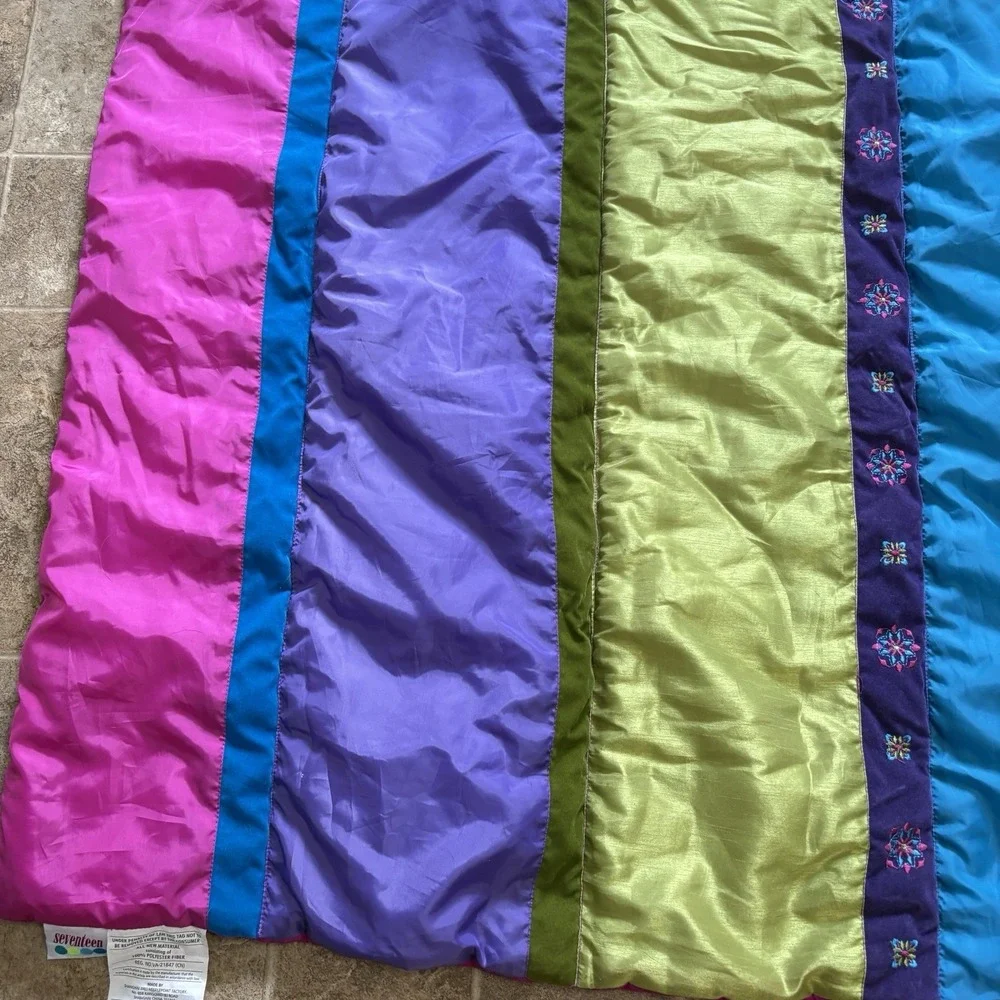Y2K Millennial Seventeen Bed Comforter Pink Purple Blue Green Striped ~84x84 EUC